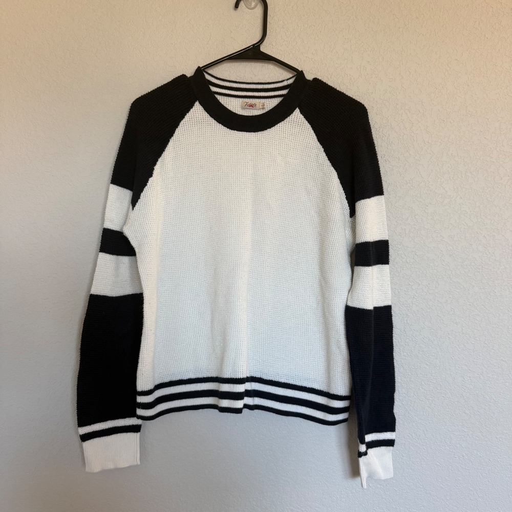 Faherty Organic Cotton Cashmere Waffle Knit Raglan Sweater Black White Medium
